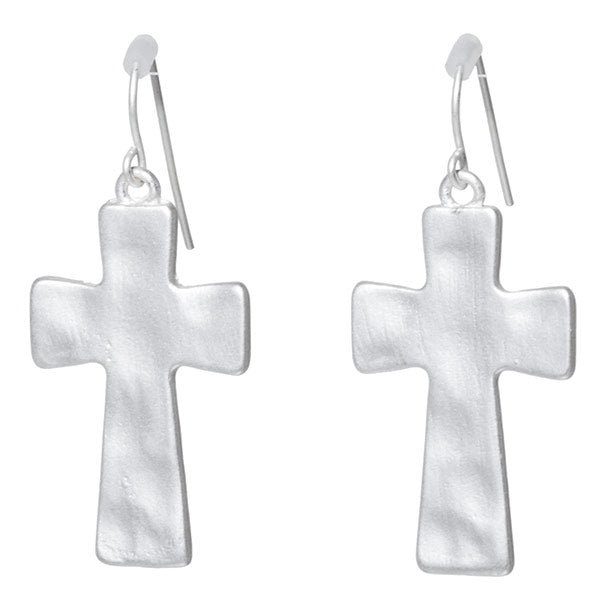 Hammered Cross Drop Earrings