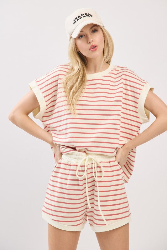 Candy Striped Ladies Short Set
