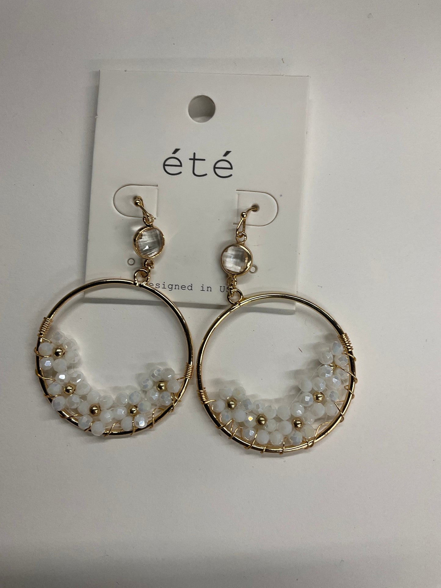 White Daisy Gold Hoop Earrings