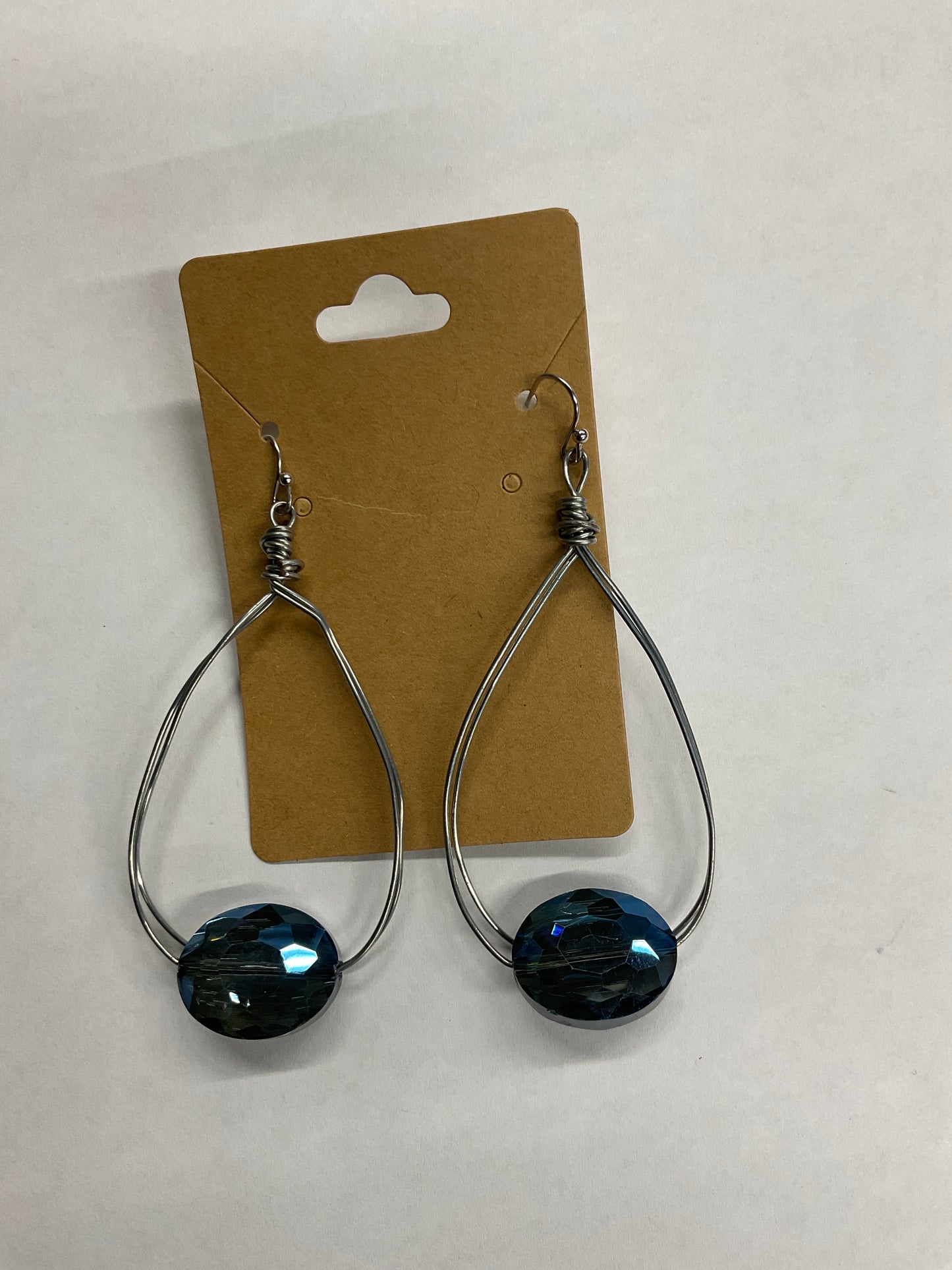 Blue Silver Wire Teardrop Earrings