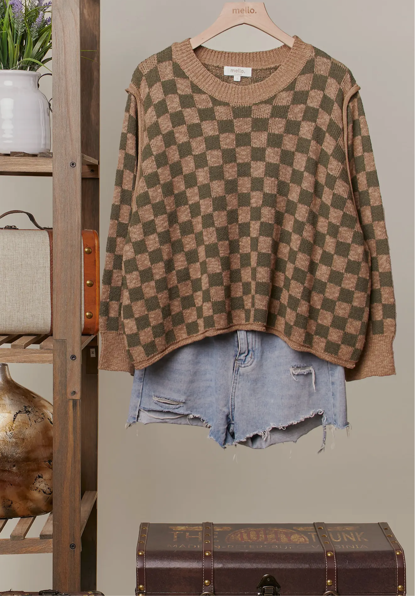 Checkered Olive Sweater