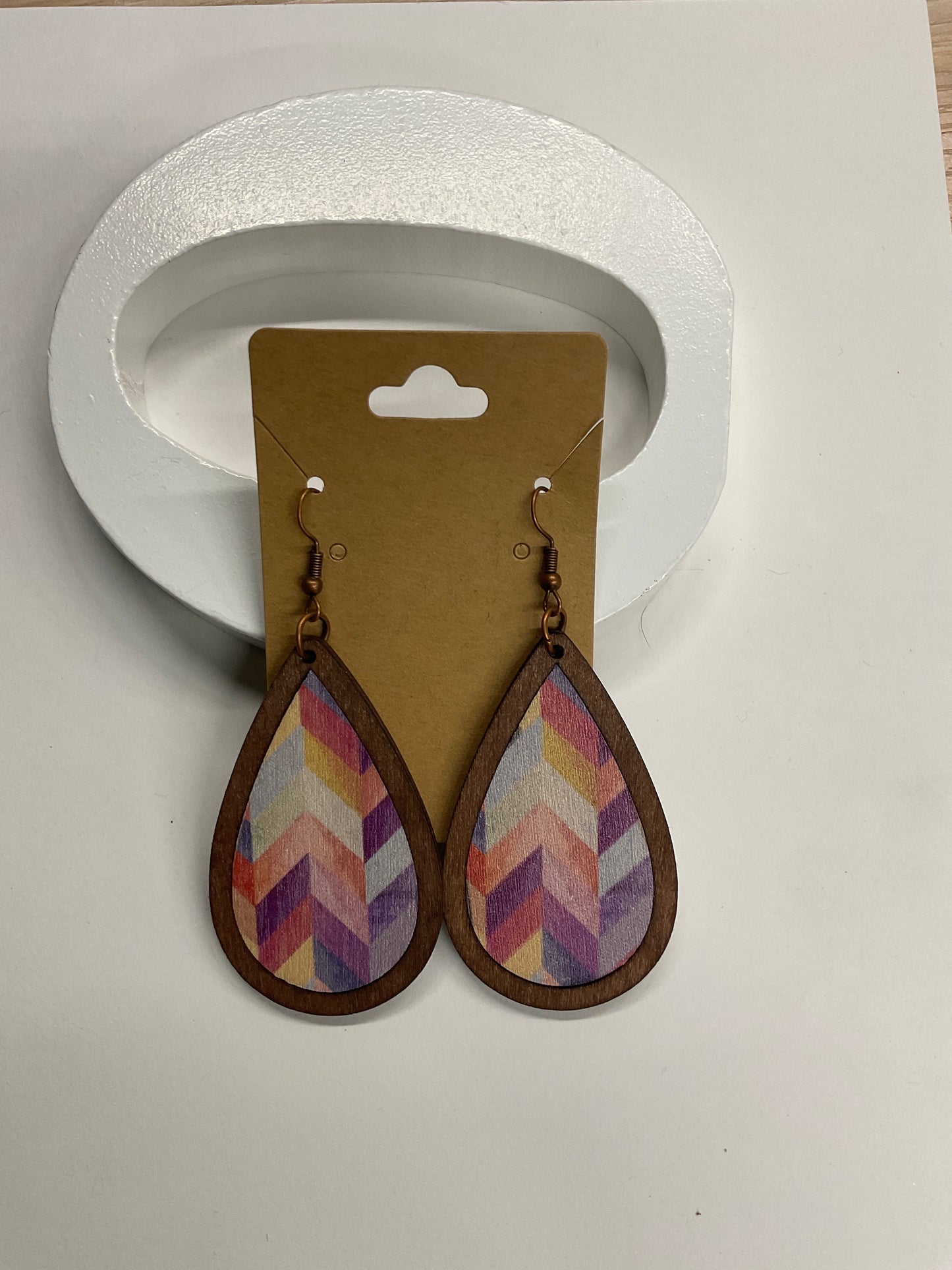 Chevron Teardrop Wooden Earrings
