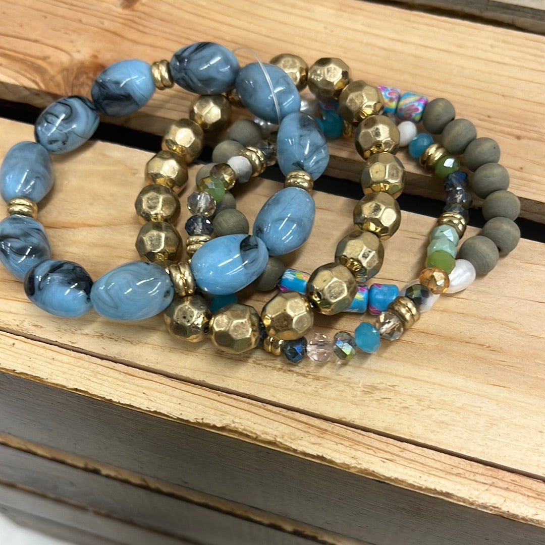 Slate Blue Marble Set of 4 Bracelets