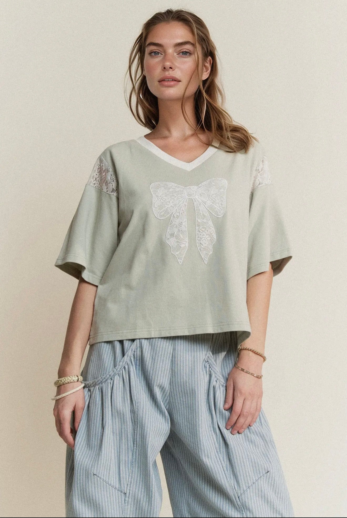 Sleeved Lace Bow Tee