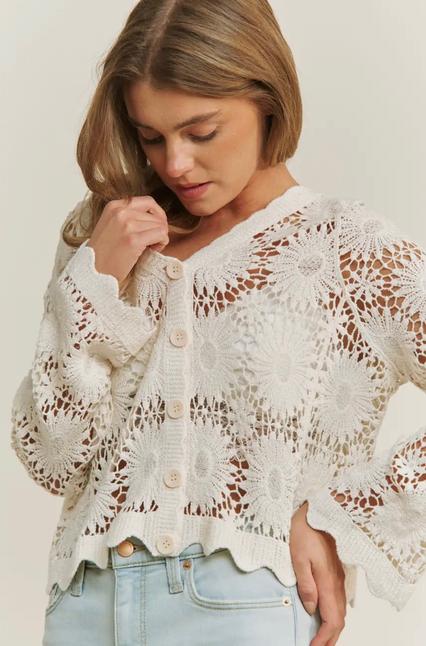 Crochet Button Down Ladies Sweater