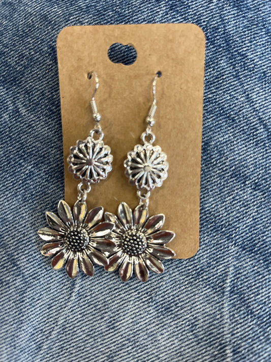 Silver Bohemian Sunflower Earrings
