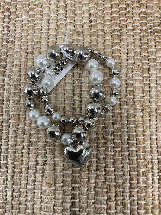 Pearls and Silver Beads With Heart Bracelet
