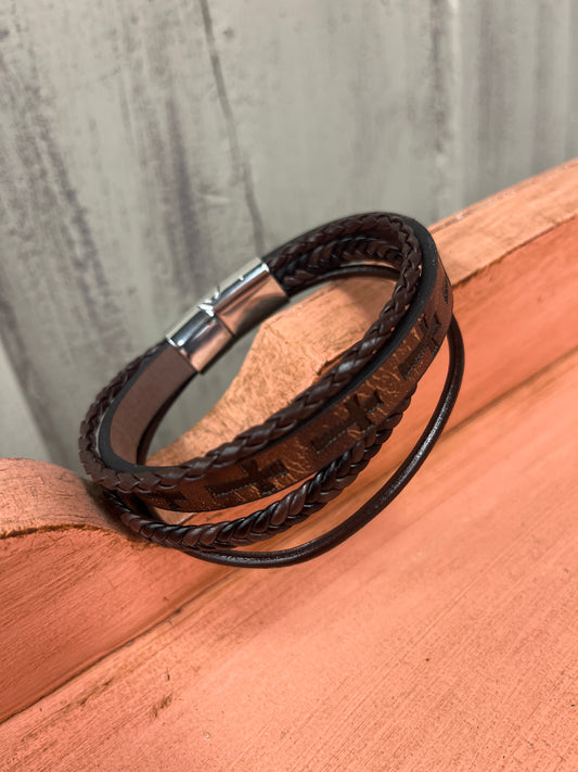 Brown & Black Cross Magnetic Bracelet