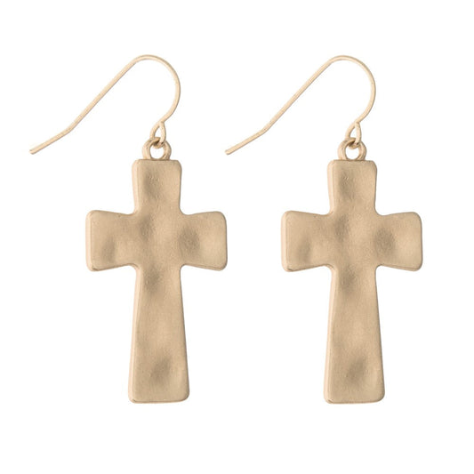 Hammered Cross Drop Earrings