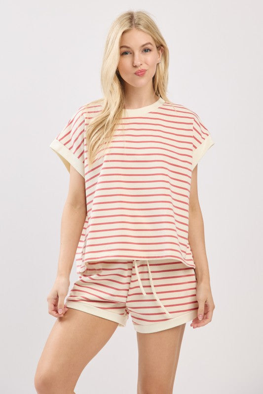 Candy Striped Ladies Short Set