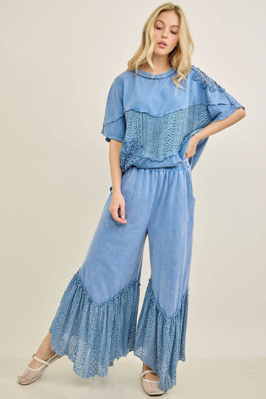 MineralWashed Lace Crochet cut Short sleeve top