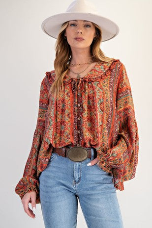 Orange Pepper Printed Ladies Top