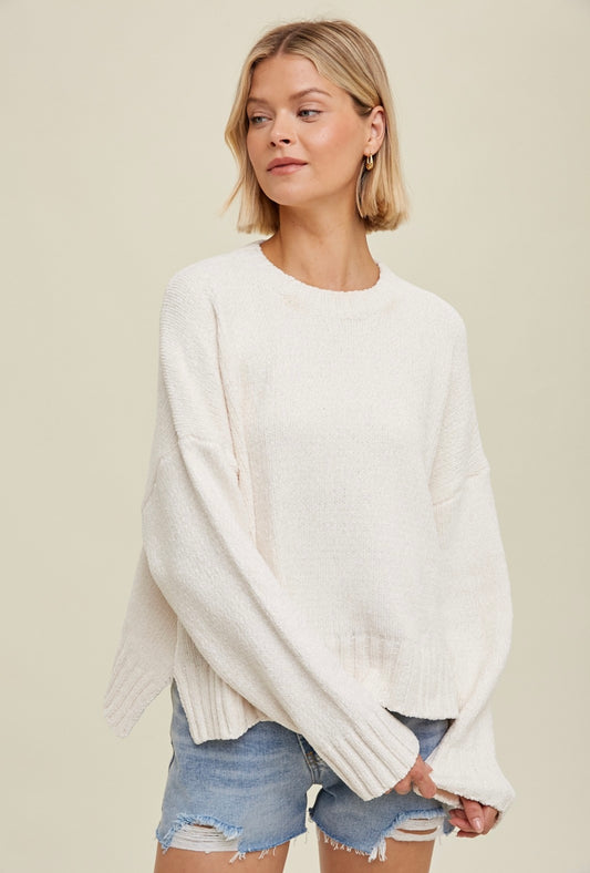 White scoop neck sweater 