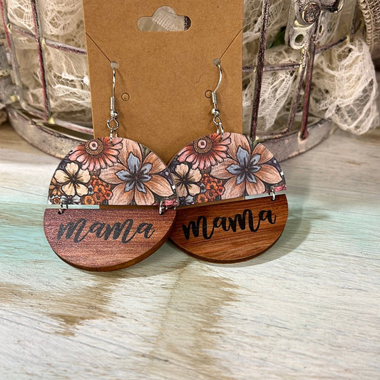 Mama Floral Wooden Earrings