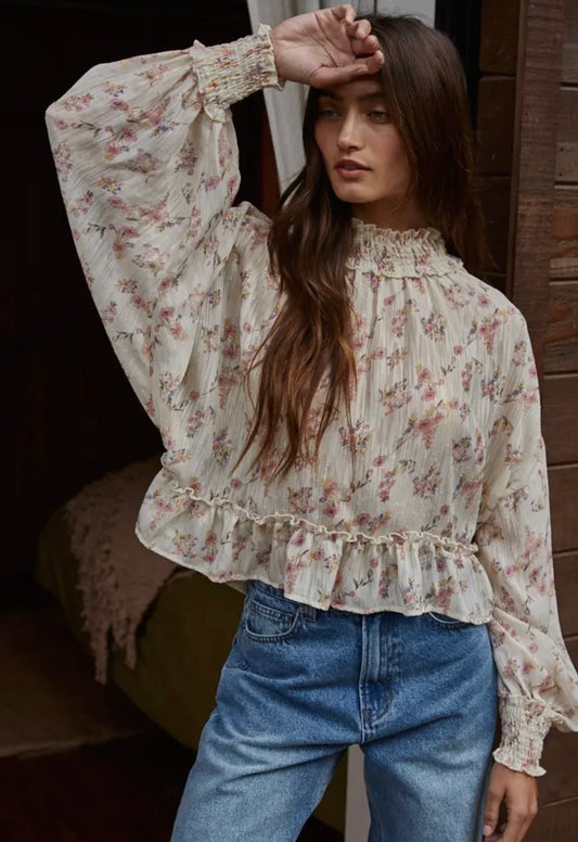 Mock Neck Floral Ladies Top