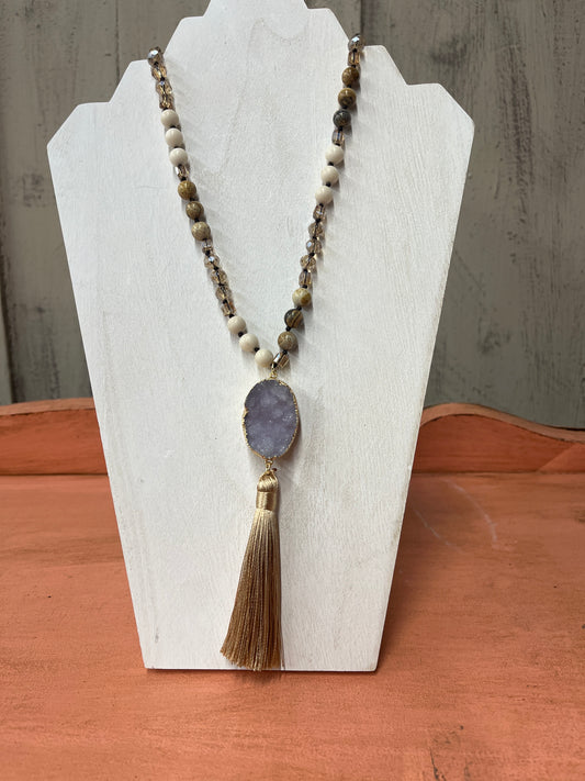 Druzy Natural Stone Tassel Necklace
