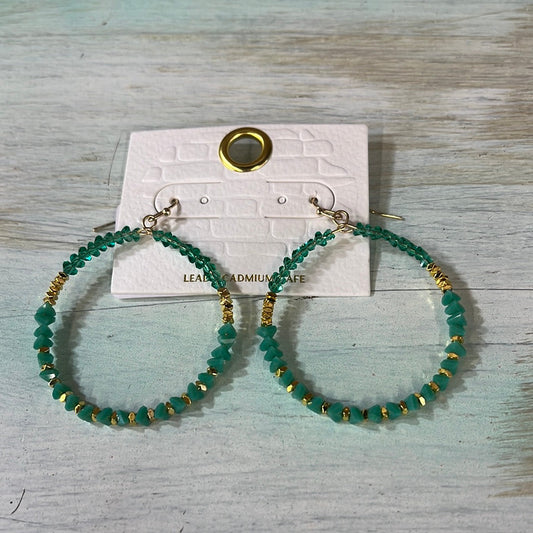 Green &  Gold Beaded Earrings