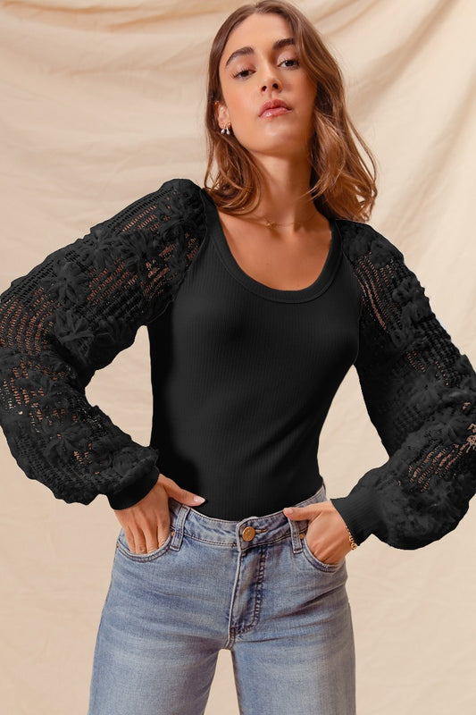 Out On The Town Black Rib Ladies Top