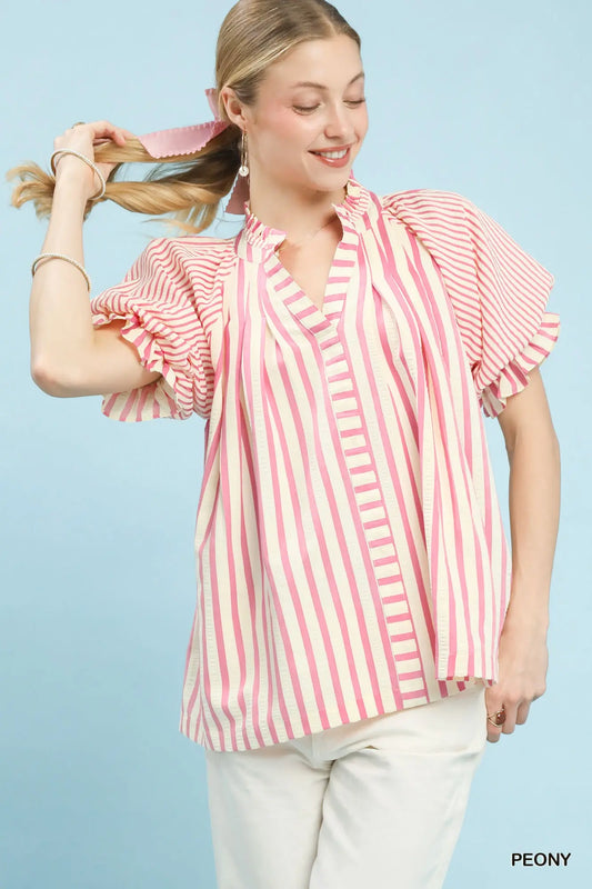 Striped Peony Ladies Top