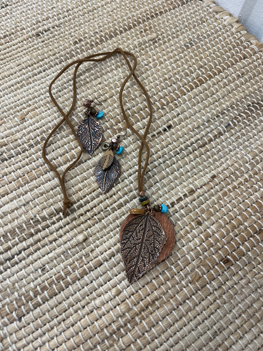 Boho Vintage Leaf Necklace Set