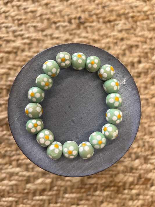 Sage Flower Wooden Bracelet