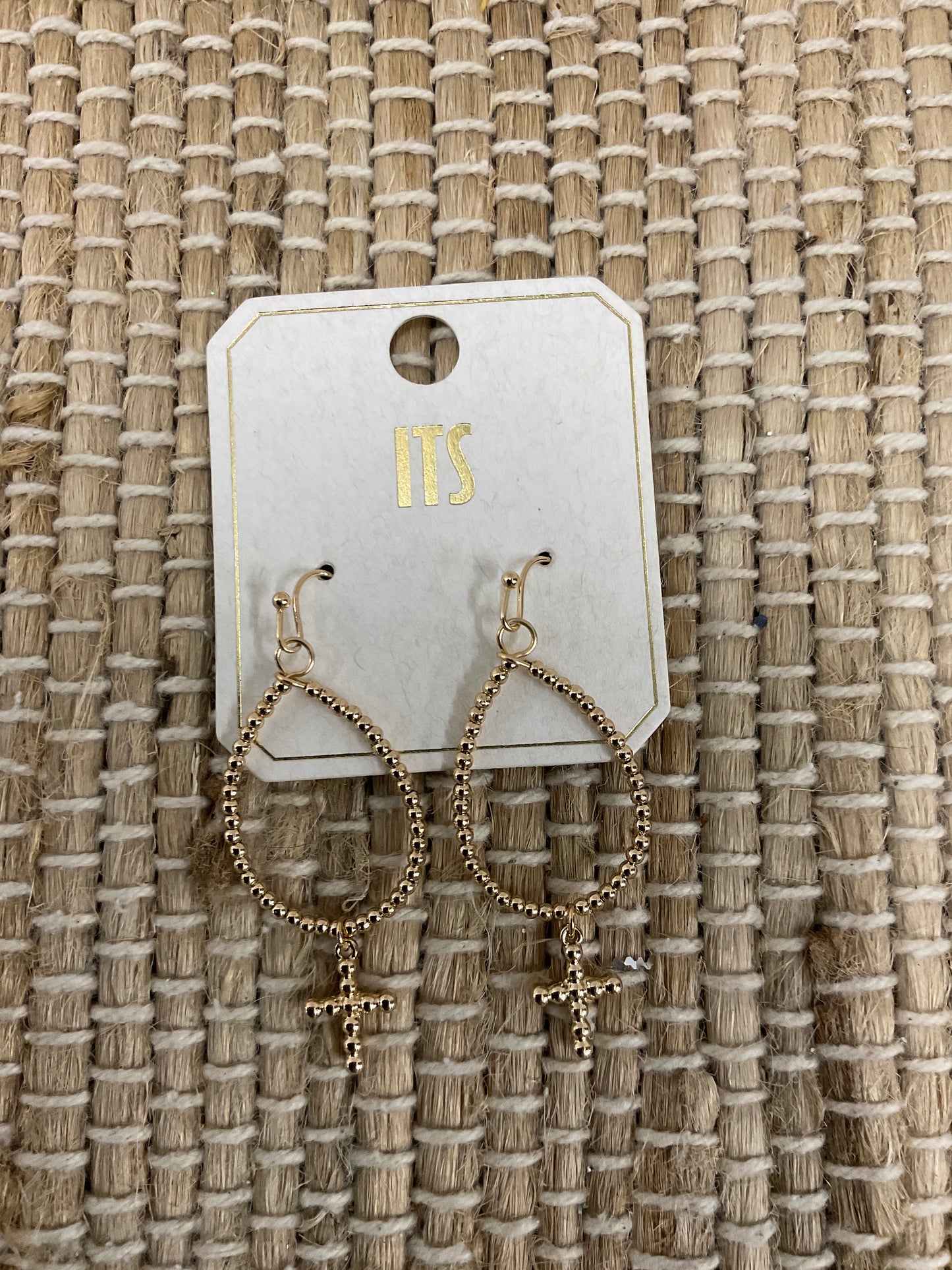 Teardrop Beaded With Cross Earrings