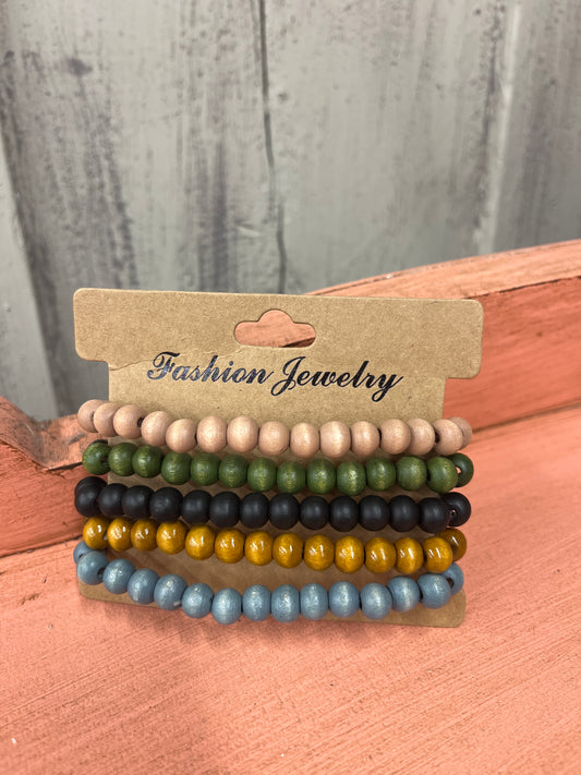 5 PC Natural Wooden Bracelets