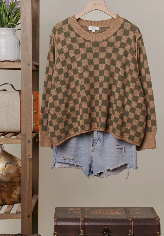 Checkered Olive Sweater