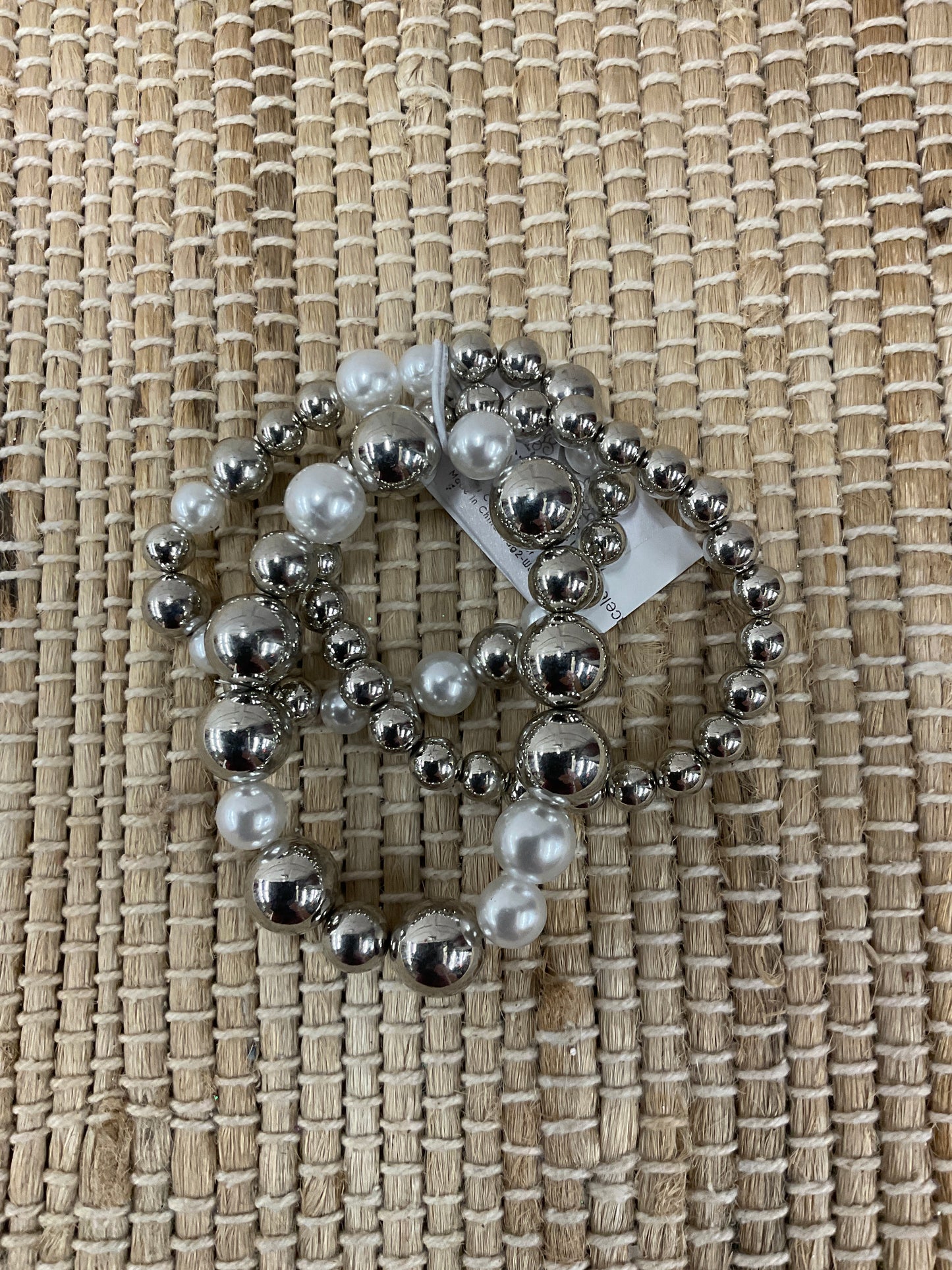 Set of 3 Silver Balls and Pearls Bracelet