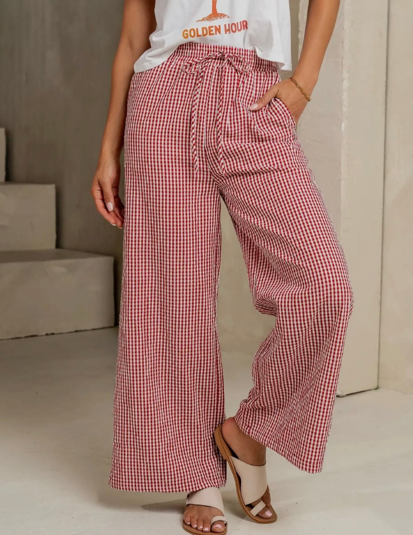 Red Gingham Ladies Pants