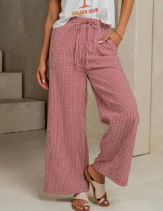 Red Gingham Ladies Pants