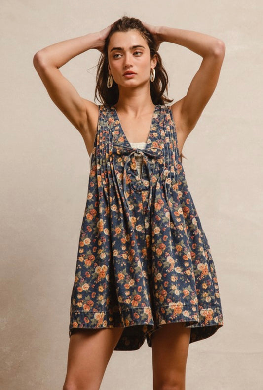 Floral Denim Romper