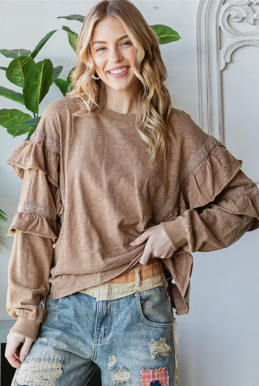 Mocha ruffle sleeve