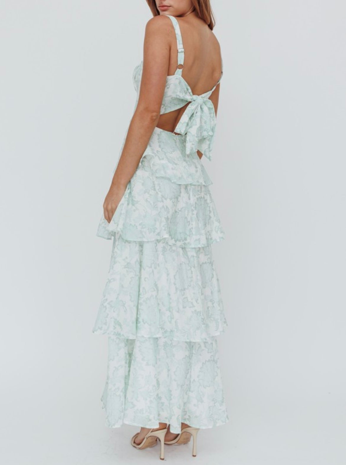 Sage ruffle dress