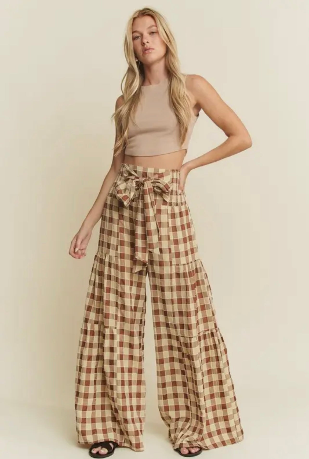 Gingham printed pants PLUS