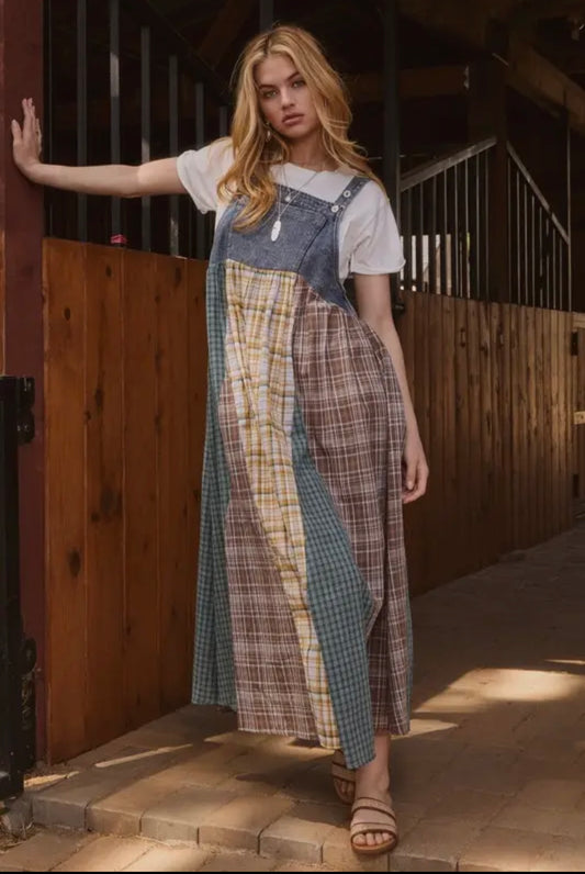 Plaid overall maxi