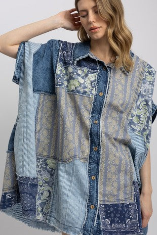 Contrast Button Down Top