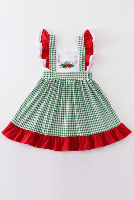 Green Christmas Embroidered Dress