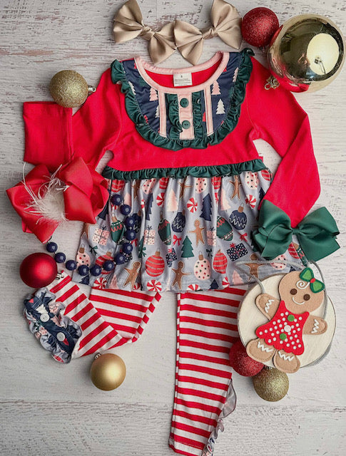 Christmas Ruffled Tunic and Pants Set