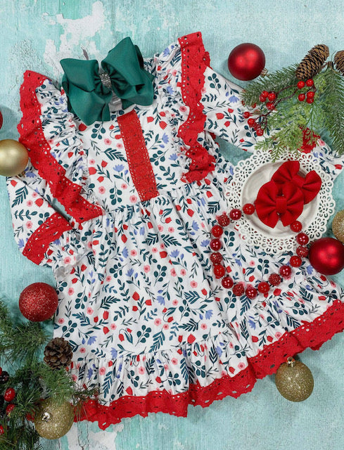 Holly and Berries Lace Trim Dress