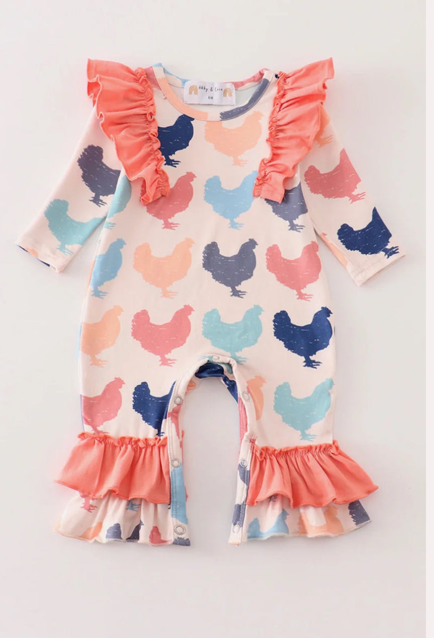 Coral Chicken Romper