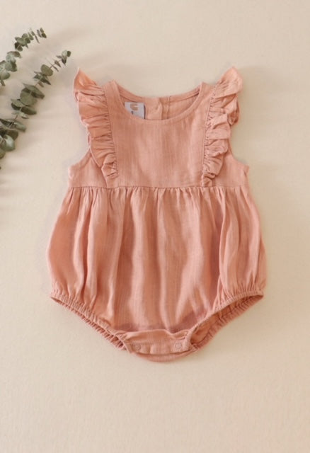 Peach Linen Romper