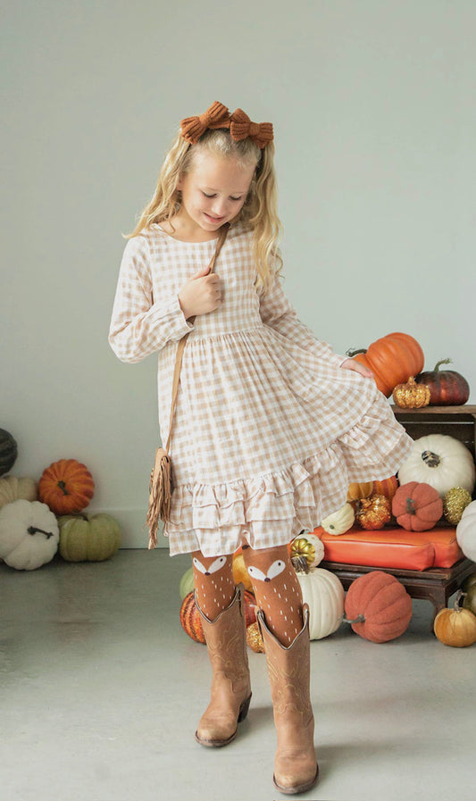 tan gingham dress