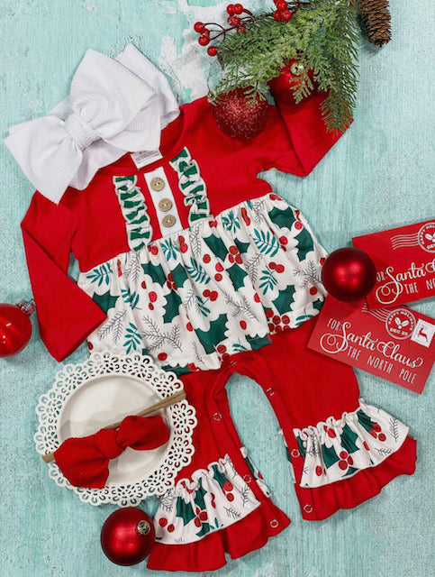 Holly Skirted Christmas Onesie