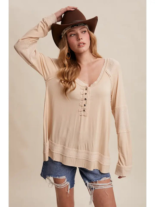 Button Henley Ladies Top