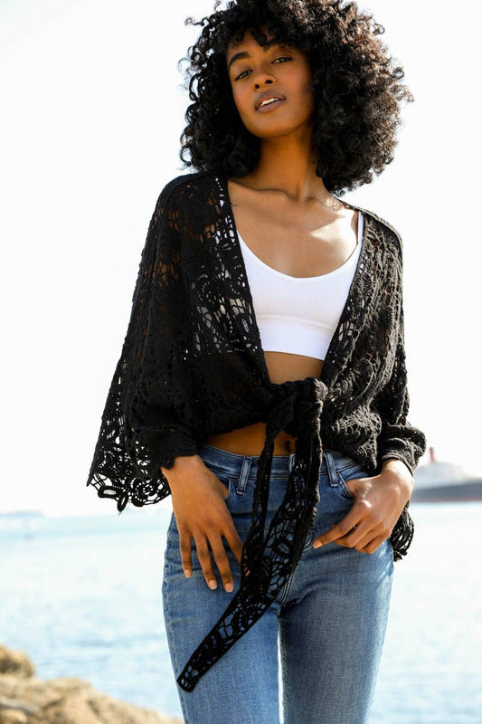 Summer Crochet Floral Petal Kimono Wrap ☀️: Black