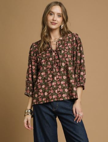 Vintage Floral Pintuck Ladies Tops