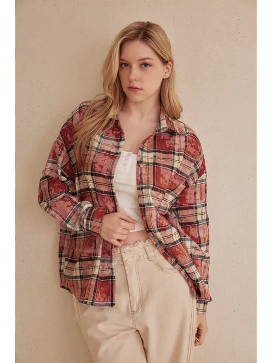 Oversized Star Plaid Ladies Shirt